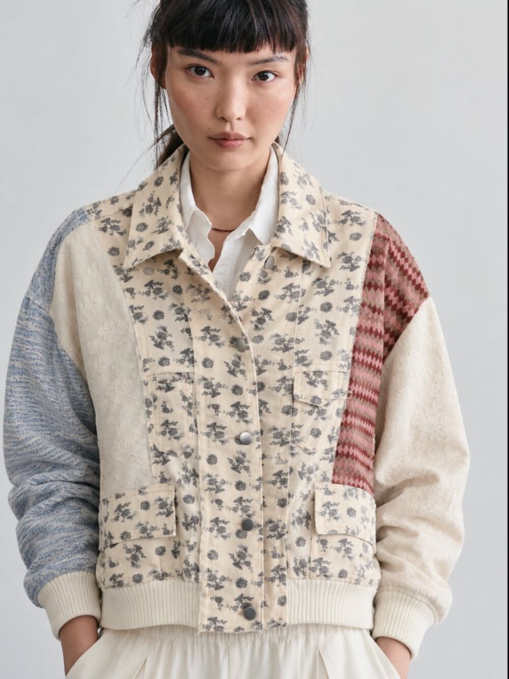 POL PATCHWORK CONTRAST JEAN STYLE JACKET